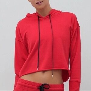 Birdiebee Power Hoodie Women Large Red Cropped Boxy Oversized Athleisure